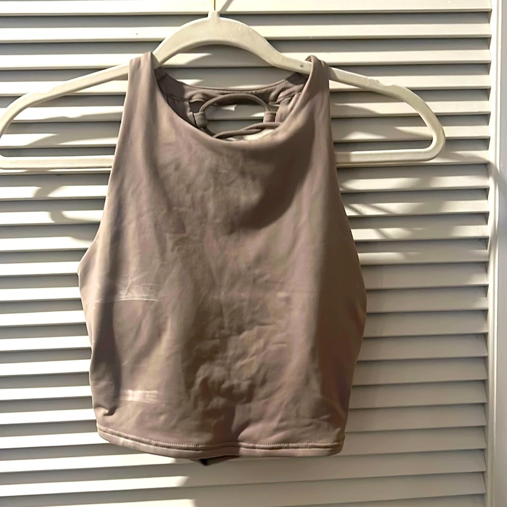 Beige Alo Crop Tank- Criss Cross Open back